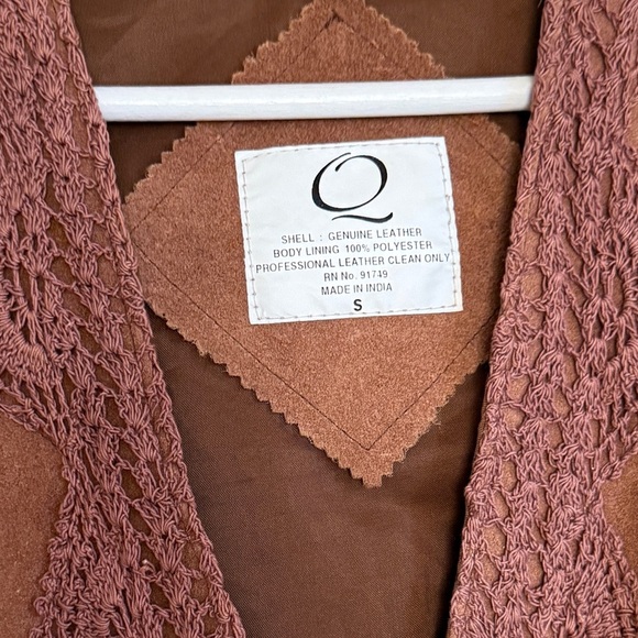 Suede Leather Crochet Tan Western Cowboy Vest Small - Picture 8 of 8